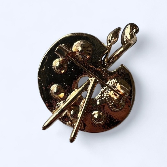 Artistic Palette Brooch Black Gold with Colorful Gems Artist Jewelry Gift - Picture 2 of 5